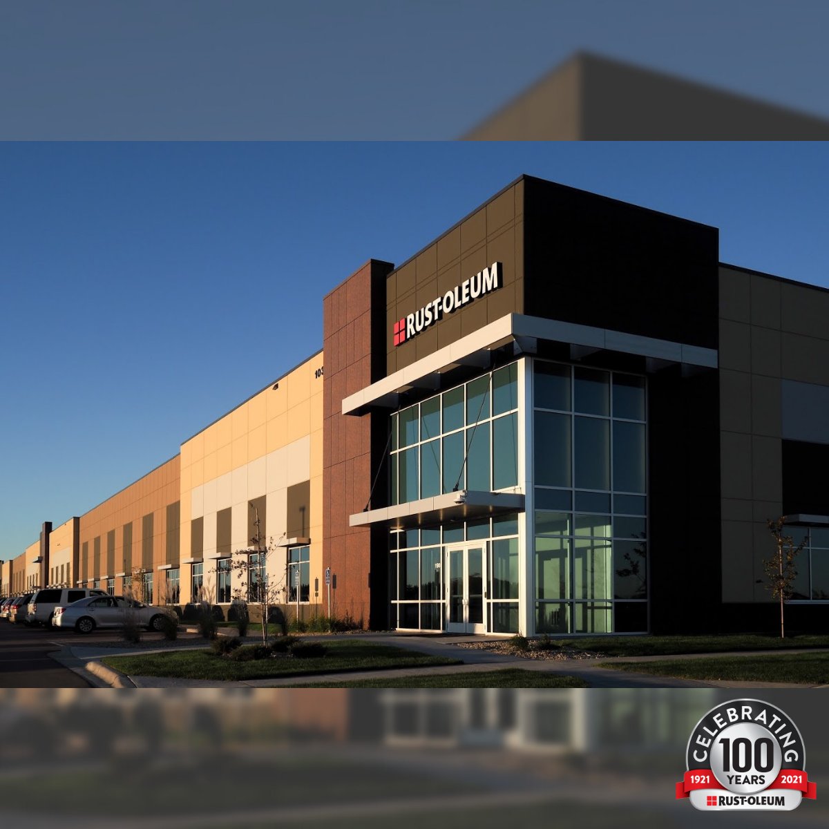 RustOleum's tweet photo. We’re celebrating our 100th Anniversary! Increased consumer demand called for more space. In 2018, we opened a brand new 110,000-square-foot manufacturing facility in Brooklyn Park, MN #RO100 https://t.co/iCe6EcqVDg