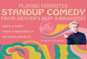 RiseComedy's tweet photo. Friday at 9pm join comedian Lee Robinson for a raucous night of standup comedy, as they bring you some of their favorite local and national comedians to the Rise Comedy . It’s gonna be a party, don’t miss out!
https://t.co/DK4H5f6lHz
#DenverComedy #RISEcomedy #StandupComedyShows https://t.co/bnKL97VfIe
