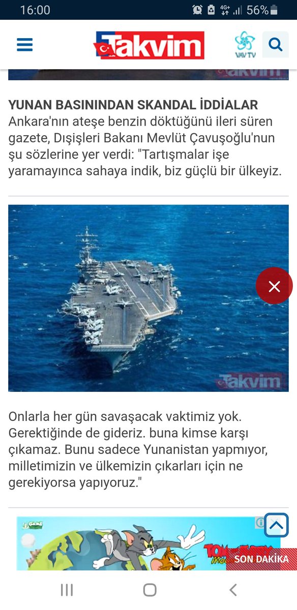 korcankavusan's tweet photo. @unsalunlu Takvim gazetesi Yunanistan ve Güney Kıbrıs'ın kiraladığı araştırma gemisine Türkiye müdahale etti dediği habere ucak gemisi fotoğrafı koymuş https://t.co/c48nx44PSg