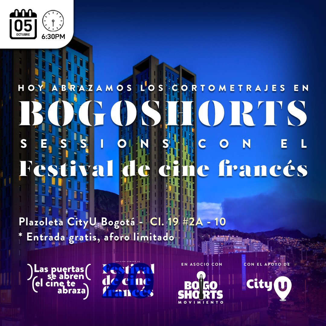 🇫🇷 ¡Llegó el día, mes amis!🤗

Hoy abrazaremos lo mejor del #corto francés y reviviremos las #BOGOSHORTSSessions con 5 producciones premiadas en los mejores festivales del mundo. 

*Entrada libre hasta completar aforo. 

📍 City U
⏰ 6:30 PM