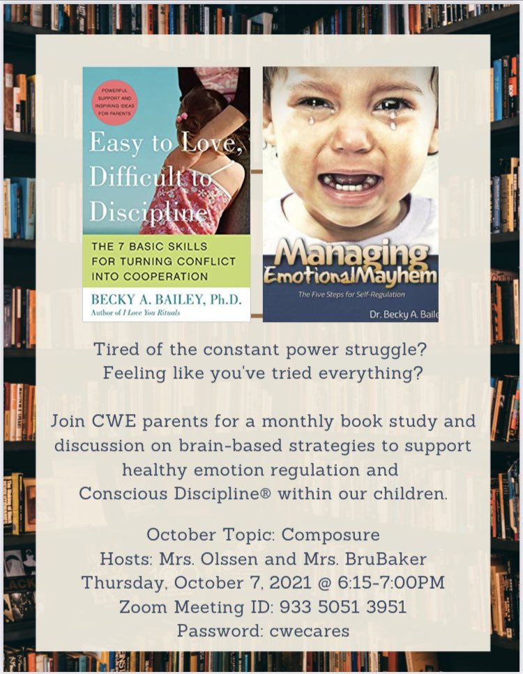 BrubakerMrs's tweet photo. CWE parents, join us on our Conscious Discipline journey. https://t.co/9f7YHBnVvZ
