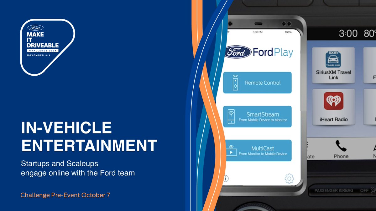 ⚡This Thursday at 9am EDT, join and meet Ford for an opportunity to hear directly from its Business &amp; Partnerships teams, and to pitch your ideas around In-Vehicle Entertainment. 

Register today: bit.ly/2Yj7t5e  🚘