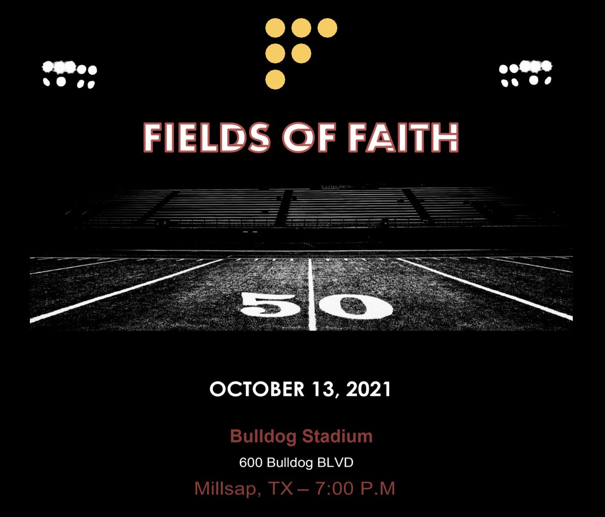 FCA is sponsoring Fields of Faith Wednesday October 13th, 7 PM at Bulldog Stadium.

For more information go to fieldsoffaith.com