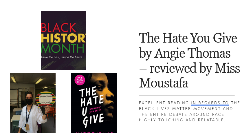 Our second reader for #BlackHistoryMonth @perthacademy is @MissMoustafa who read The Hate U Give by @angiecthomas and gave it full marks. 