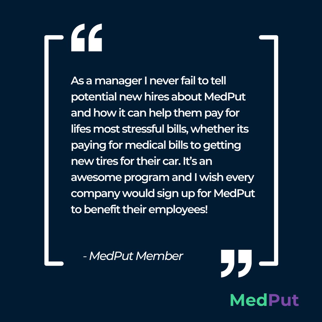 myMedPut's tweet photo. MedPut makes employees both physically &amp; financially healthy.

We do so by offering employees access to interest-free financing &amp; bill negotiations for any health care, home repair, auto repair, &amp; pet care expenses.

Learn more: https://t.co/DGw2LeUDG7

#TestimonialTuesday https://t.co/XXCQ4tfOCJ