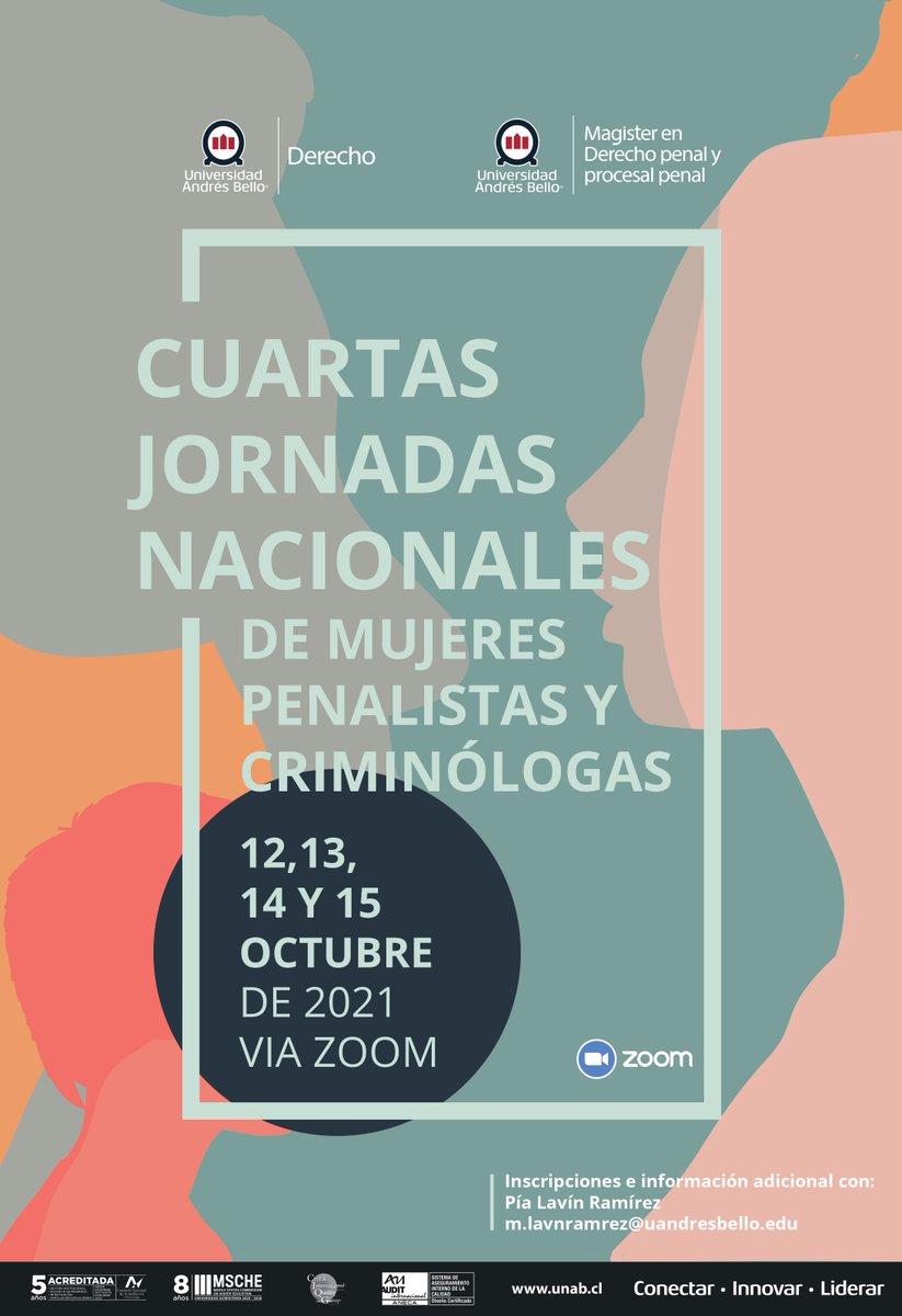 PenalesRevista's tweet photo. No te pierdas las cuartas jornadas de mujeres penalistas y criminólogas, desde el 12 hasta el 15 de octubre.
Link de inscripción: https://t.co/eU6FLgVWi3 https://t.co/Ru5FDZ9vN3