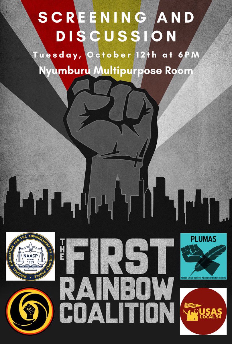 Join @usas_umd , @BlackTerp , @plumasatumd , and us (UMCP NAACP) as we watch a documentary about the alliance between the Black Panthers, Young Lords, and Young Patriots in the 1960s. There will be light refreshments at the event!