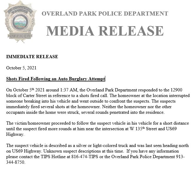 OverlandPark_PD's tweet photo. Press Release: https://t.co/1wdGydvWnY