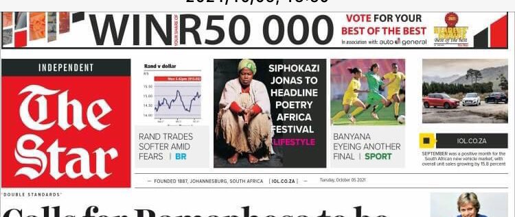 Thank u the <a href="/TheStar_news/">The Star</a> front page masthead <a href="/Siphokazi_J/">Siphokazi Jonas</a> for <a href="/PoetryAfrica/">Poetry Africa</a> <a href="/GasantAbarder/">Zia</a> <a href="/TheCapeArgus/">Cape Argus</a> <a href="/TripleMEntSA/">TripleMEntertainment</a>