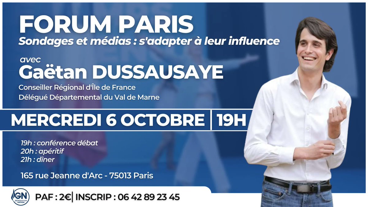 WilsonR_RNJ's tweet photo. 🔵 Demain soir nous recevons au Forum, @G_Dussausaye pour parler des sondages et des medias et de leurs influences !
À demain ! Venez nombreux !
#generationnation https://t.co/wKpYchq8ya