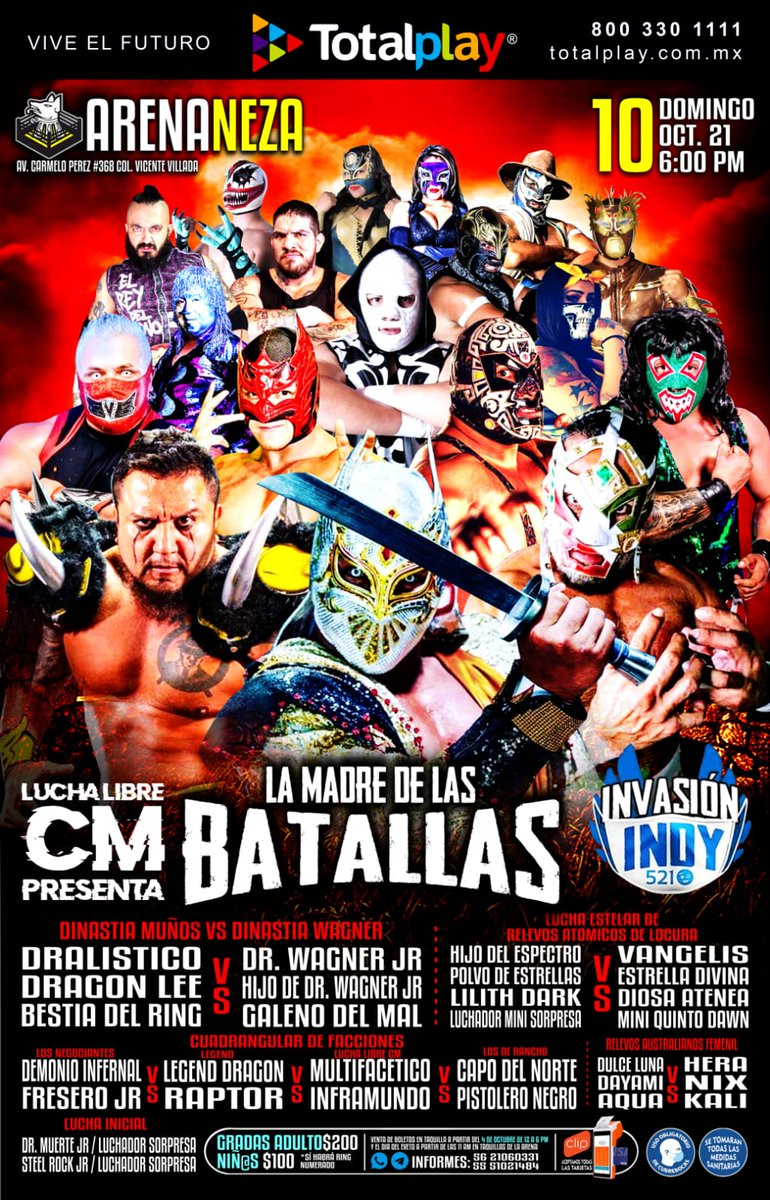 Más Lucha (@mas_lucha) on Twitter photo 💥 La madre de las batallas 💥
Dinastía Muñoz VS Legado Wagner:
Dralístico, Dragon Lee y Bestia del Ring VS <a href="/WagnerJrOficial/">Dr. Wagner Jr</a>, Hijo de Dr. Wagner y Galeno del Mal
📅 Domingo 10 de octubre '21 | 🏟️ Arena Neza | 🕕 6:00 pm 💥 La madre de las batallas 💥
Dinastía Muñoz VS Legado Wagner:
Dralístico, Dragon Lee y Bestia del Ring VS <a href="/WagnerJrOficial/">Dr. Wagner Jr</a>, Hijo de Dr. Wagner y Galeno del Mal
📅 Domingo 10 de octubre '21 | 🏟️ Arena Neza | 🕕 6:00 pm