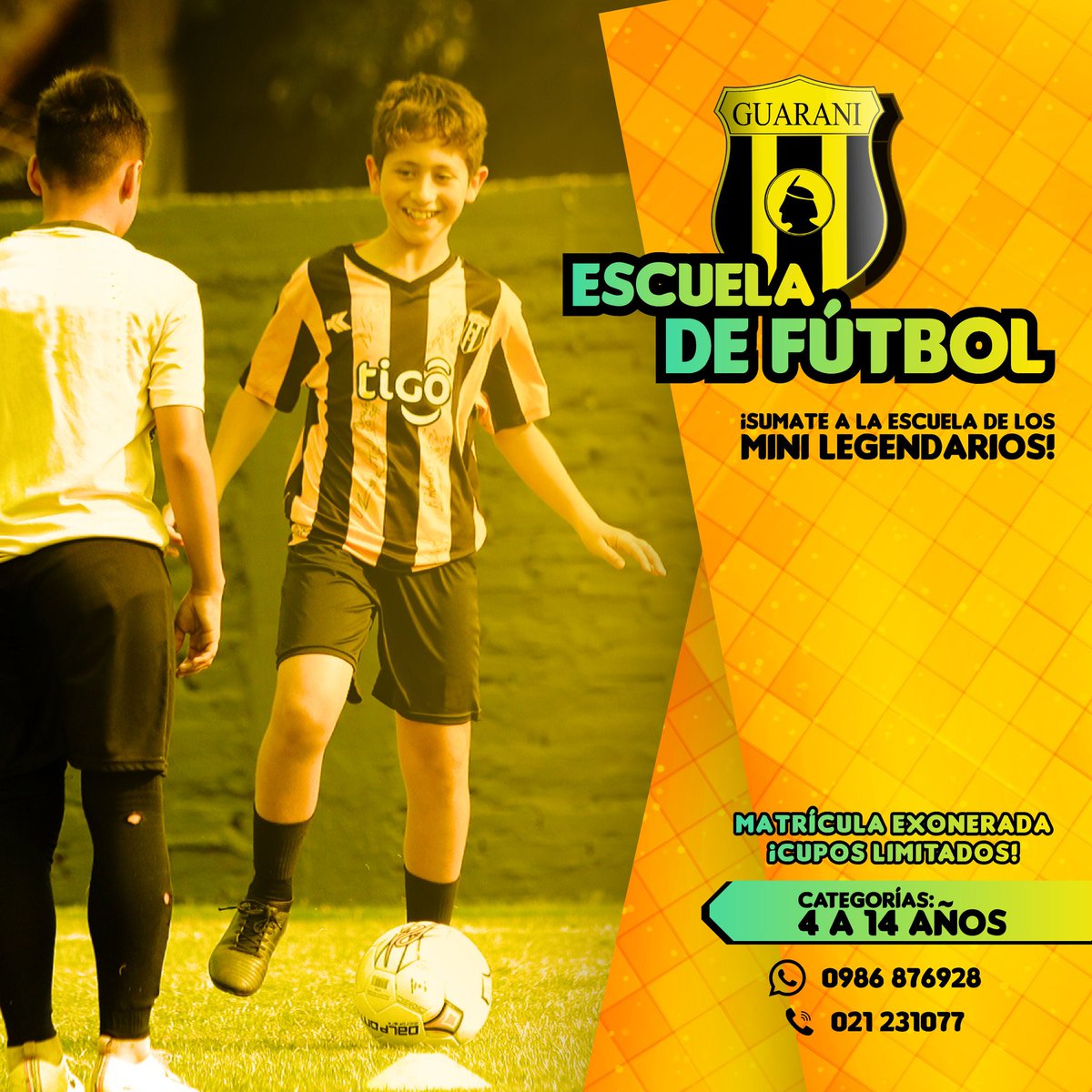 ClubGuarani's tweet photo. ¡Súmate a la Escuela de los #MiniLegendarios!

Aprovecha la matrícula exonerada e inscribí a tus chicos a @GuaraniEDF 💪

Escribinos haciendo click en este enlace 👉 https://t.co/1MCJJbhDb2 o llamanos al 021 231 077 https://t.co/KX6WvOzBJ9
