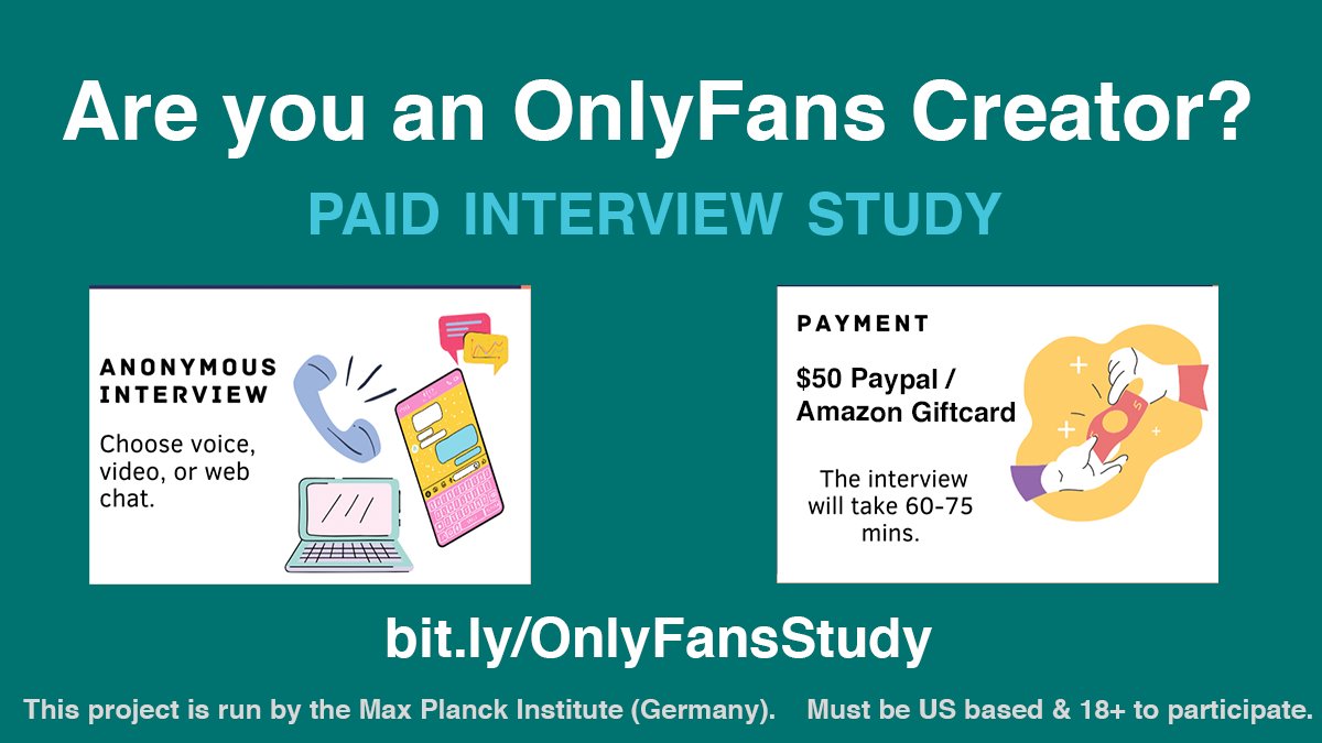 Are you an #onlyfans creator? Sign up for our paid ($50/up to 75 min) interview study.

We want to understand your digital experiences!

bit.ly/OnlyFansStudy