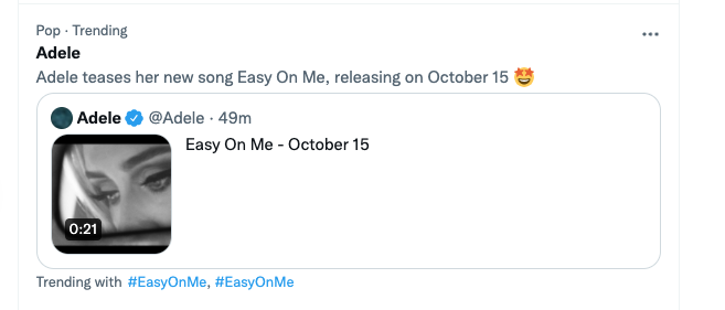 Charmed_Lover2's tweet photo. She's trending No.1!! #Adele Oct 15! https://t.co/8V7QyR0rz1