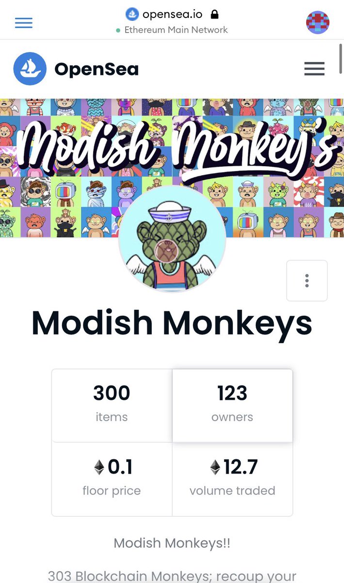 jaysmxke1's tweet photo. Had to snipe another @modish_monkeys 🐵
Floor is now 0.1 $ETH it is also very thin. 0.5 $ETH Incoming real soon. DYOR‼️ #ModishMonkeys #NFTs #NFT #nftcollector #ModishMonkeysNFT #NFTCommmunity https://t.co/7BT6OW8GOe
