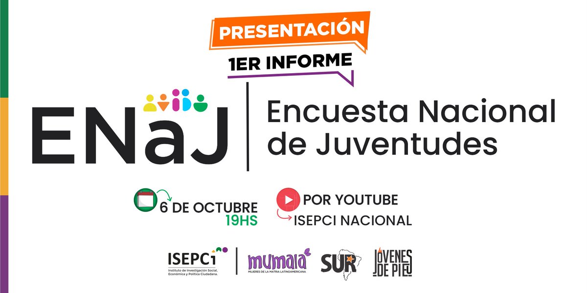 sur_uba's tweet photo. PRESENTACION INFORME ENAJ 📌
👉La encuesta nacional de juventudes tiene por objetivo visibilizar los principales problemas que atraviesan lxs jóvenes en Argentina respecto a la salud, educación, ingresos, trabajo y vivienda https://t.co/cSdPN8cvxL