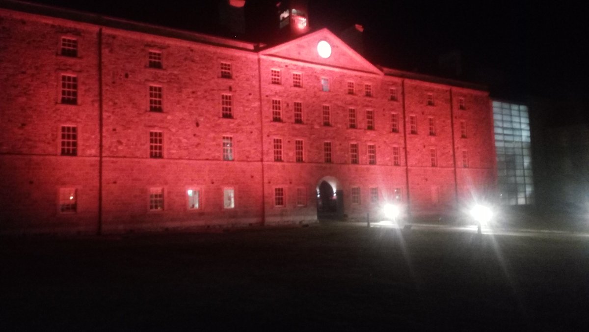 This week NMI- Decorative Arts & History, Collins Barracks is lit up in red to mark #FireSafetyWeek #Red4ready #FireSafetyIRE #21FSW