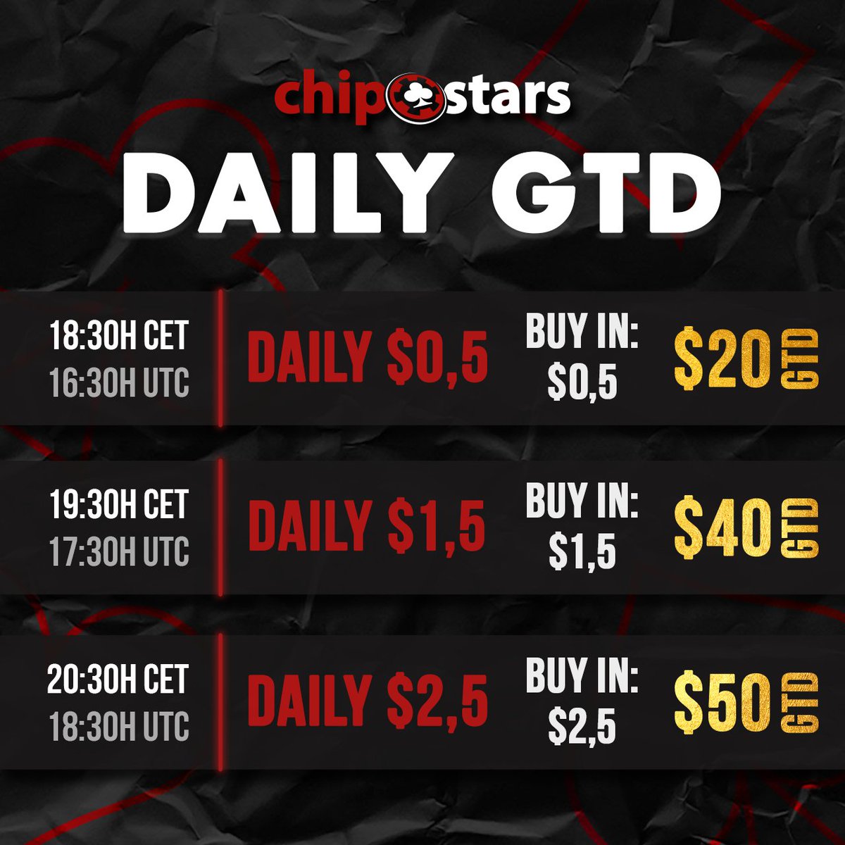 stars_chip's tweet photo. 🔥 Don't forget about our small tournaments 🔥

There are 3 tournaments with SMALL BUY-INS that you can check out on our platform 🚀

Have some fun and win some prizes 💸💸💸

Play on https://t.co/goFlLSYUup 🎰

#poker #onlinepoker #GTD #pokertournament https://t.co/fNLttoheQy
