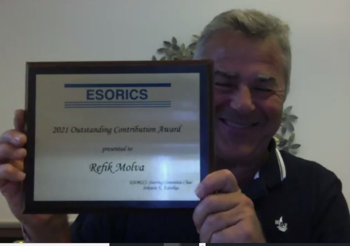 ESORICS_'s tweet photo. ....and the Outstanding Contribution Award goes to Refik Molva! #esorics2021
Congratulations! https://t.co/lR50b6NeXo