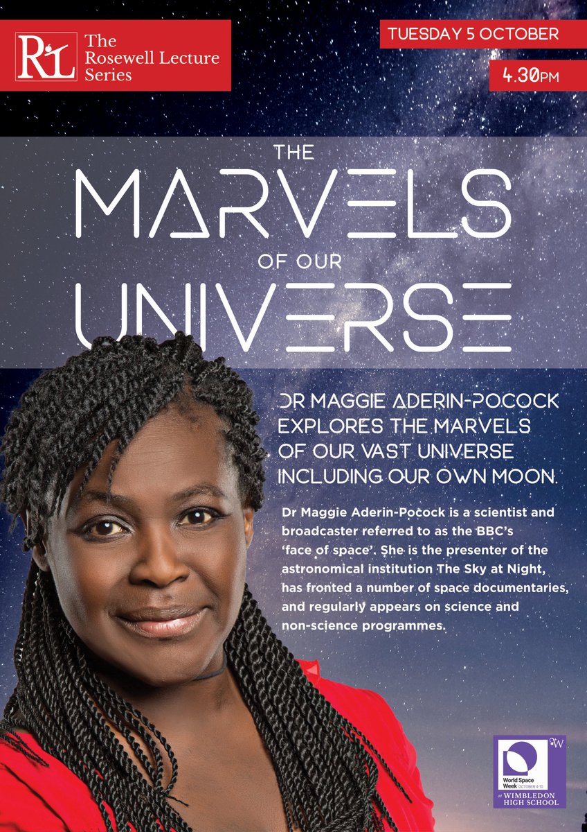 Under half an hour to go until our special #RosewellTalkWHS with Dr Maggie Aderin-Pocock! 

#WorldSpaceWeek #WomenInSTEM #InspireWHS