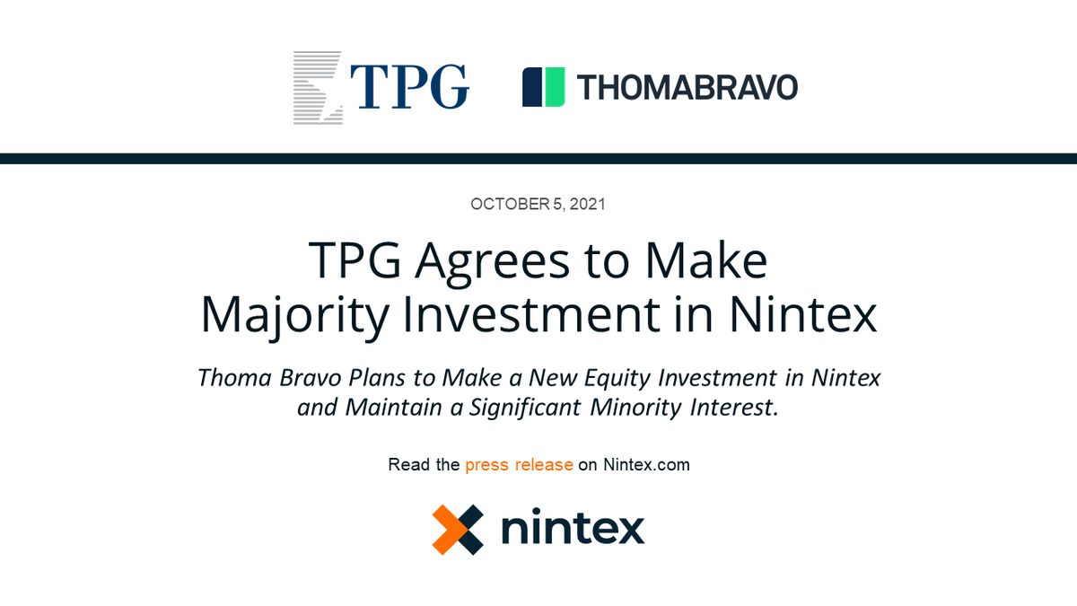 #Automation of the enterprise is here. <a href="/tpg/">TPG</a> <a href="/thomabravo/">Thoma Bravo</a> invest in #Nintex. #TechNews #investors news.nintex.com/2021-10-05-TPG…