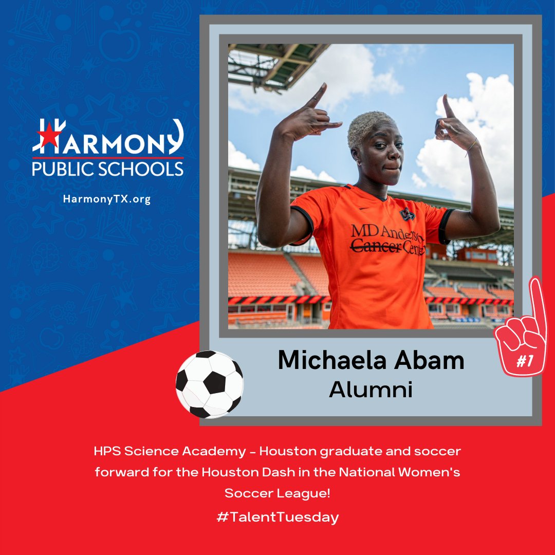 HarmonyEdu's tweet photo. It’s #TalentTuesday!
#HPS alum, Michaela Abam, has joined the Houston Dash! Abam was a member of the Dynamo/Dash Youth Academy, and the first player from the youth academy to sign with the Dash.
Way to go Michaela!
https://t.co/fKksbmXgtJ
#inspiringachievement #harmonytx https://t.co/gLCUlzUlsb