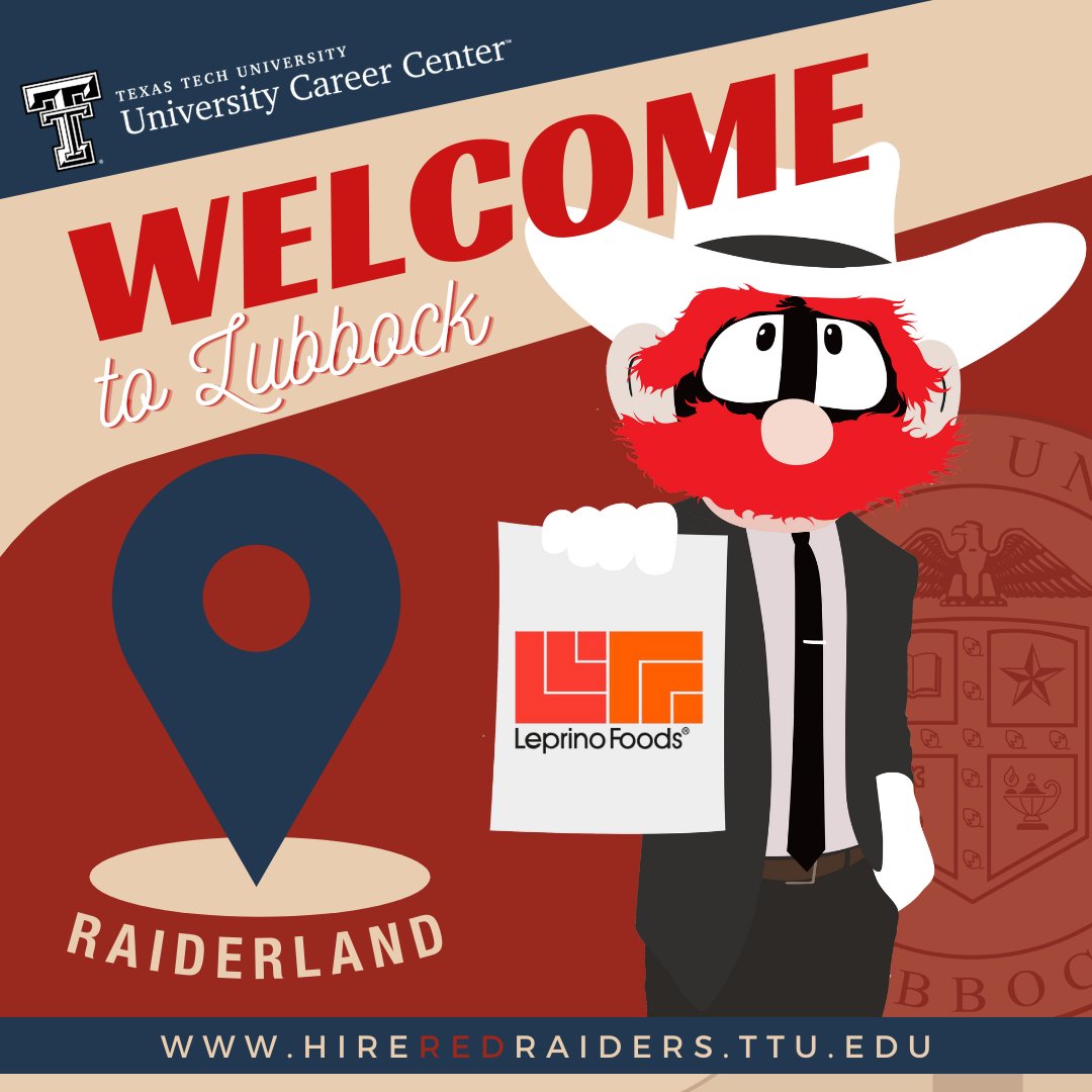 Welcome to Lubbock Leprino Foods!
Our talented #RedRaiders are eager to join your team.
#TTU #TexasTech #HireRedRaiders