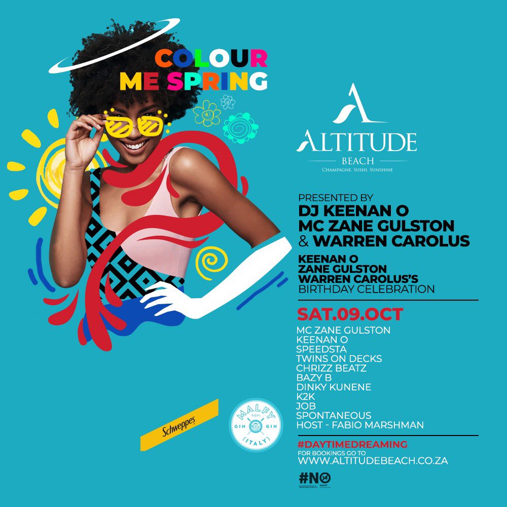 Yep, it’s true! We end off my birthday celebration’s with my brothers and shutdown the North this Saturday at <a href="/altitudebeach/">Altitude Lifestyle</a> for COLOUR ME SPRING! Doors open at 12 PM, Free Entry &amp; You are all invited‼️💯