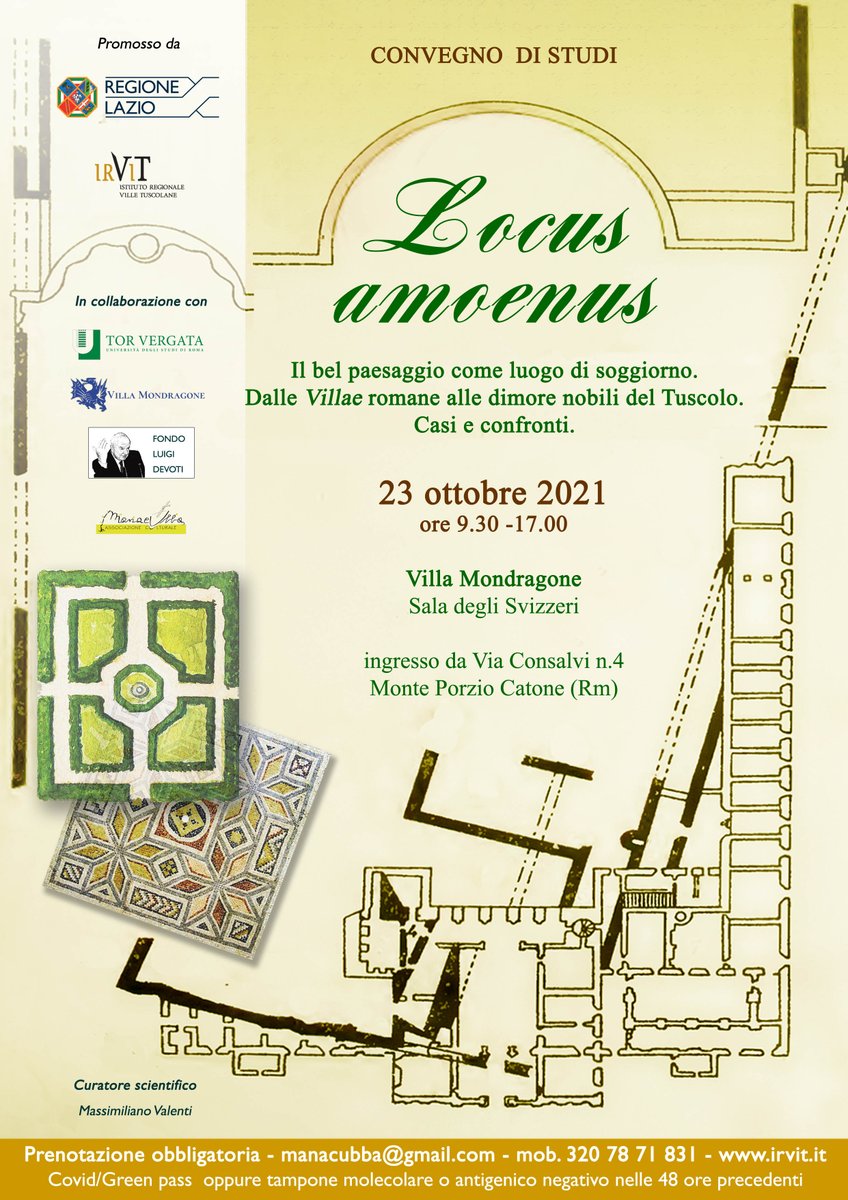 manacubba's tweet photo. 📢 Siamo lieti di invitarvi al Convegno di studi Locus Amoenus. Il bel paesaggio come luogo di soggiorno. Dalle Villae romane alle dimore nobili del Tuscolo. Promosso da #RegioneLazio e #IRVIT in collaborazione con il Fondo L. Devoti, #Torvergata #villamondragone #23ottobre2021 https://t.co/FW8YObLqnU