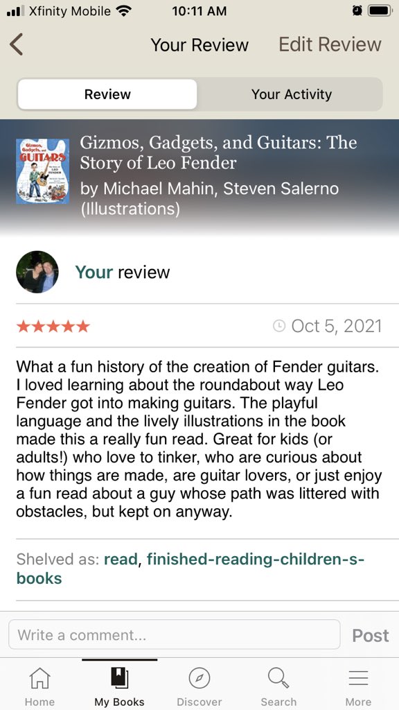 It’s #ChewyReviewy day! I reviewed this pb biography about Leo Fender by <a href="/MahinWriter/">Michael Mahin</a>. Have you read any good kidlit latey? Today’s a great day to help an author out with a review! You might win a cookie!