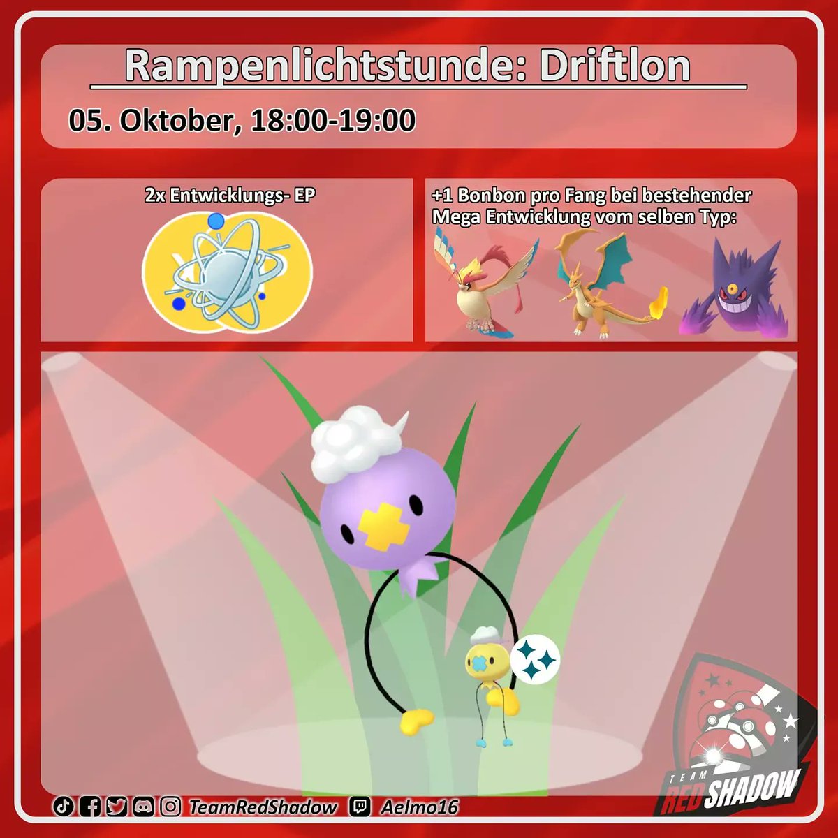 KannstexKnicken's tweet photo. Rampenlichtstunde mit Driftlon
Heute 18:00- 19:00 Uhr
Doppelte EP für das
Entwickeln von Pokémon
#driftlon
#PokemonGO
#pokemongospotlighthour
#PokemonGoApp
@RedShadowRaids https://t.co/kd6lDlryCv