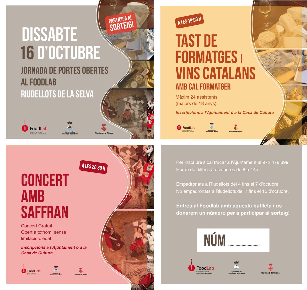 Riudellots's tweet image. 📢Vine a les Jornades de Portes Obertes del #FoodLab de Riudellots! 
Celebrarem un tast de formatges i vins catalans 🧀🍷a càrrec de #CalFormatger i un concert amb #Saffran 🎸 
✍️ ☎Inscriu-te trucant a l’Ajuntament.
👀 👉 riudellots.cat/agenda/165/jor…