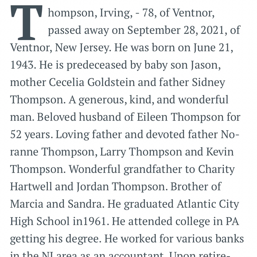 I will miss you Dad. If anyone can donate here is the link. Thompson funeral expenses gofund.me/cf3c3553