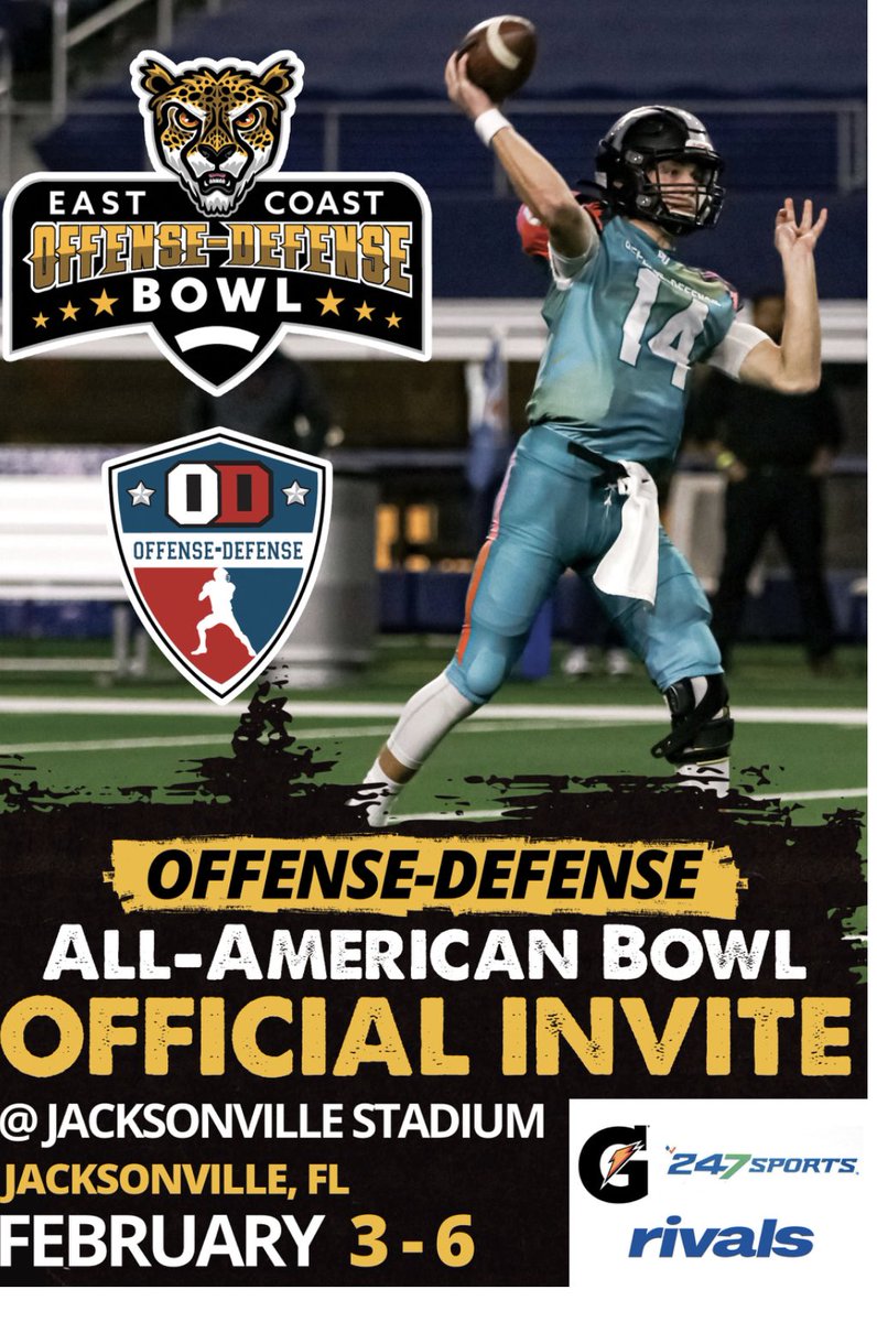 Thank you for the Official Invite to the All-American <a href="/ODFootballCamps/">Offense-Defense Football</a> Bowl‼️<a href="/MethactonFootb1/">Methacton Football</a> <a href="/PaPrepLive/">PA Prep Live</a> <a href="/SportsByBLinder/">Brian Linder</a> <a href="/CoachLotier/">Dave Lotier</a> <a href="/damehova9/">Damon Simmons</a> <a href="/CoachJayUConn/">CoachJay - Elite 400 National Recruiting Expert</a>
