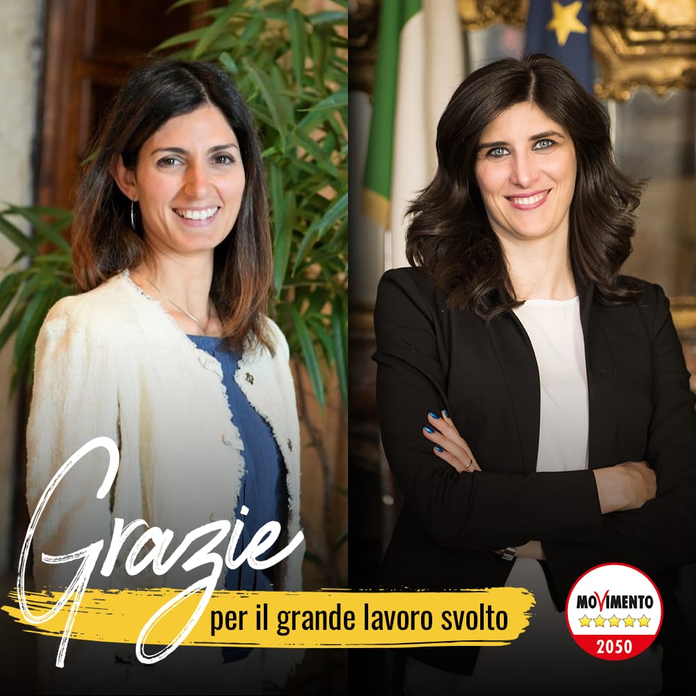 Mov5Stelle's tweet photo. Sono state due donne del cambiamento. Hanno ridato a Roma e a Torino un volto nuovo. 

Ringraziamo @virginiaraggi e @c_appendino per la grande determinazione e per lo spirito infaticabile con cui hanno esercitato il loro mandato di sindache. https://t.co/1pg3U59N2Y