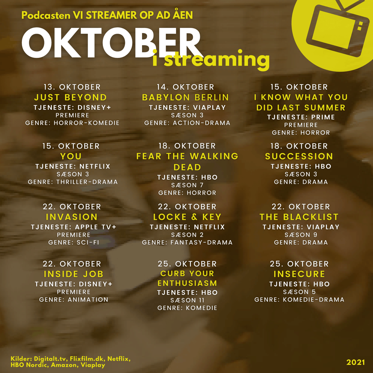 streamaaen's tweet photo. Oktober byder på et par tilbagevendende favoritter i 'Succession', 'You', 'Babylon Berlin' og 'Curb Your Enthusiasm' 📺
Den 26. oktober lanceres @HBOMaxNordic dog, så hvis månedens premierer ikke huer dig, er der masser af indhold på vej 😍
#twanbefaling #streamingdk #tvserier https://t.co/eReX2qxkPI