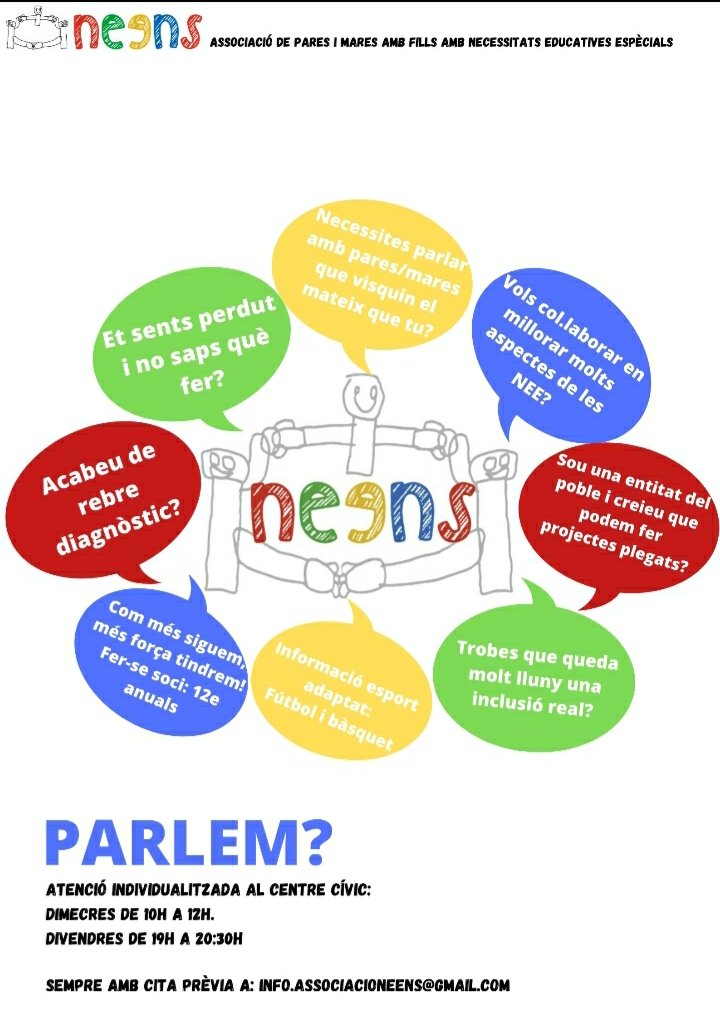 MaresParesNee's tweet photo. Vols parlar amb nosaltres? Demana cita prèvia a info.associacioneens@gmail.com https://t.co/QhPmy5IOKL