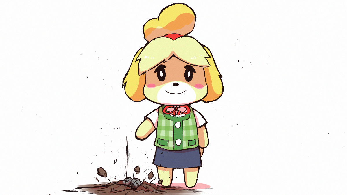 isabelle (animal crossing) 1girl smile solo blush stickers dog girl blonde hair topknot  illustration images
