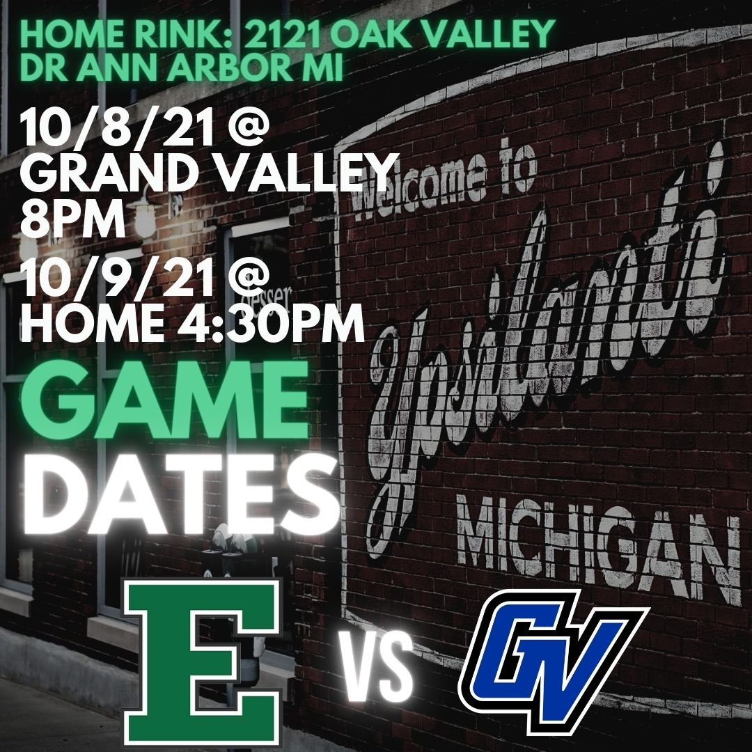 EMUHockey's tweet photo. 🚨EMU Hockey is back in action this weekend!🚨
Eagles are preparing for a two game weekend against GVSU
Friday night @GV_Hockey 8:00pm
Saturday night @A2Ice3 4:30pm
Come support your Eagles 🦅 https://t.co/wEceAxXGZ0
