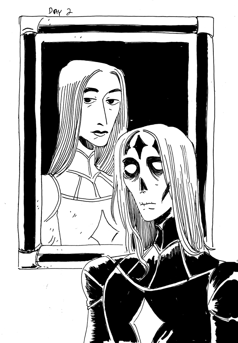 #drawtober
Day 2
They say that the Knight of Forevermore used to be well-liked by the court. Brave, wise, and courteous. Many lords and ladies coveted for her hand. She politely rejected them all. Duty always came first. 