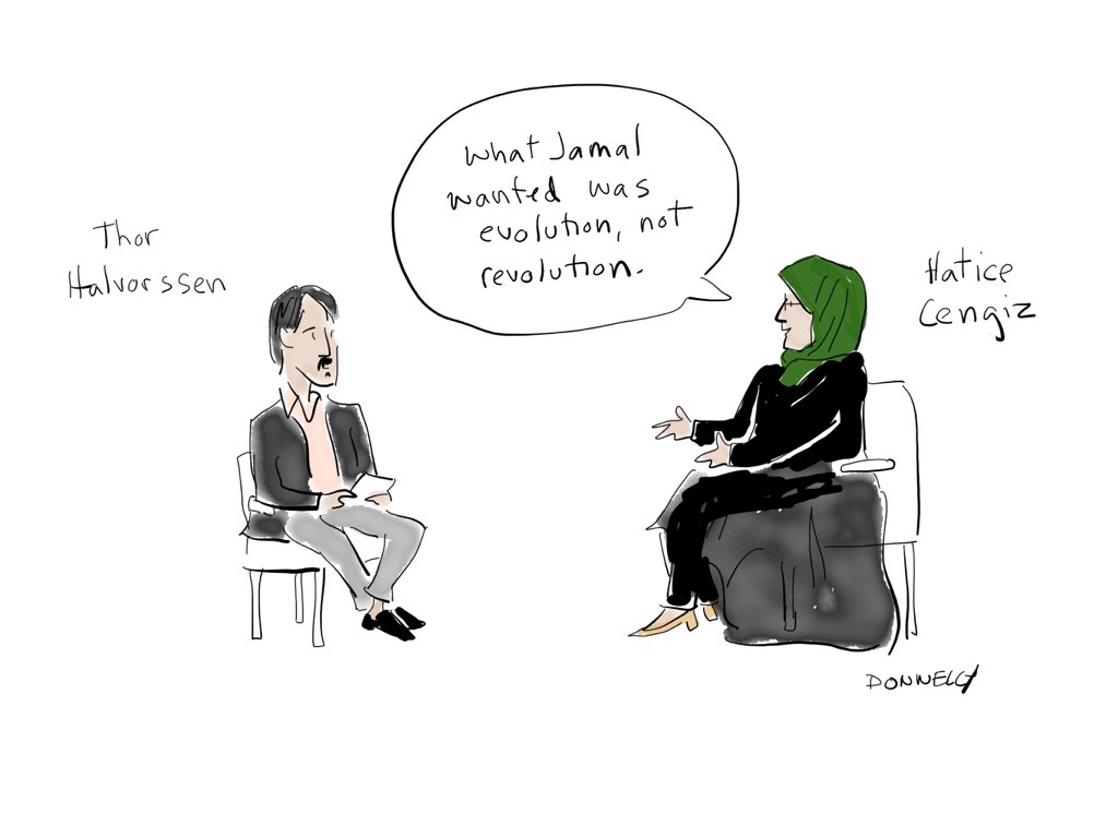 lizadonnelly's tweet image. The fiancé of murdered @washingtonpost journalist  Jamal Khashoggi, Hatice Cengiz, speaks of her friend with @ThorHalvorssen at #OFF2021 #TruthIgnited @OsloFF @HRF