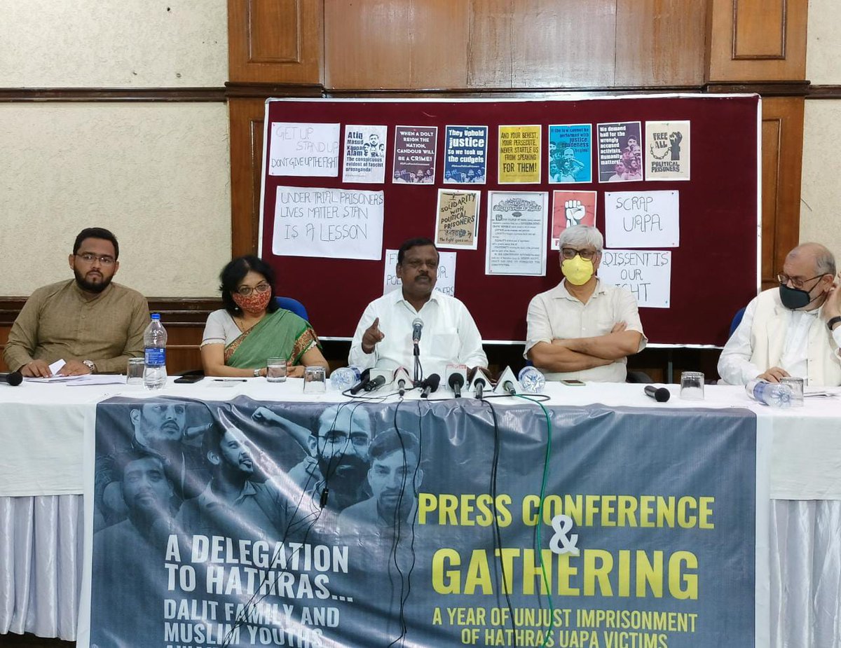 CampusFrontInd's tweet photo. Dalit family and Muslim youths awaits justice, on the occasion of a year of Unjust imprisonment false UAPA against Campus Front leaders and other activists. Public Gathering was held at Press Club of India, New Delhi by family and colleagues of political prisoners https://t.co/0nT36HBkGR