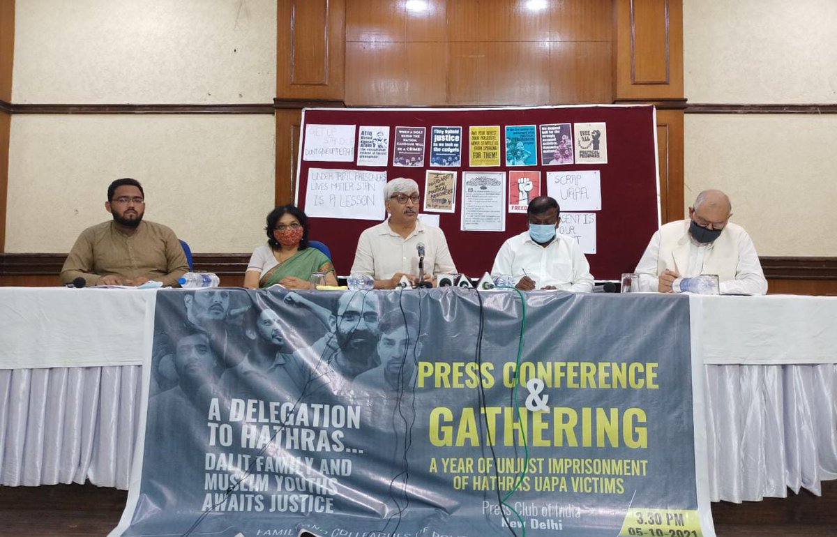 CampusFrontInd's tweet photo. Dalit family and Muslim youths awaits justice, on the occasion of a year of Unjust imprisonment false UAPA against Campus Front leaders and other activists. Public Gathering was held at Press Club of India, New Delhi by family and colleagues of political prisoners https://t.co/0nT36HBkGR