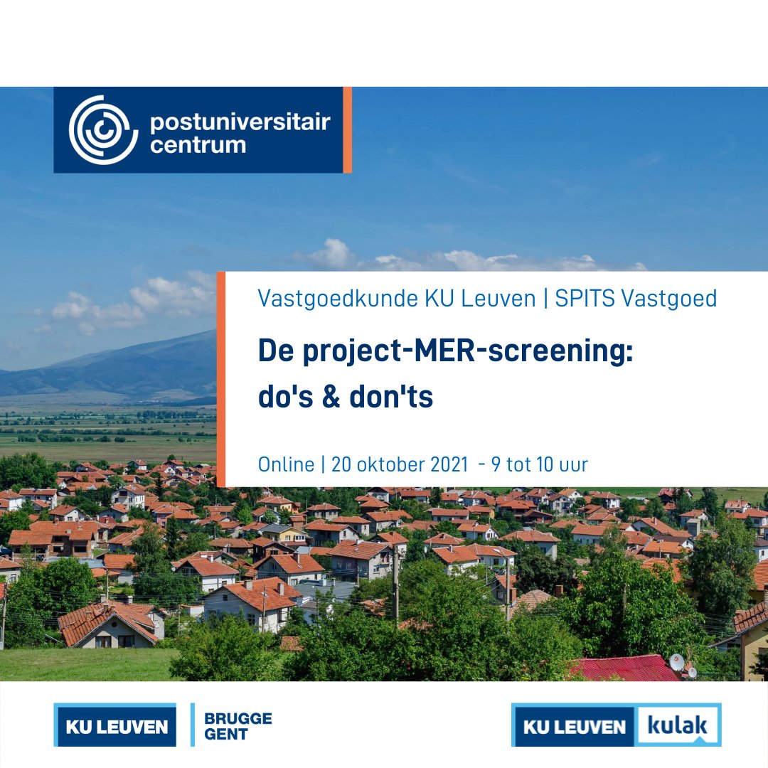 In een nieuwe SPITS Vastgoed krijg praktische do's en don'ts bij de opmaak van een milieu-effectenrapport. 
Volg online mee op 20 oktober. Meer info en inschrijven: puc.kuleuven.be/nl/opleiding/k…
#vastgoedkunde #vastgoedkundekuleuven