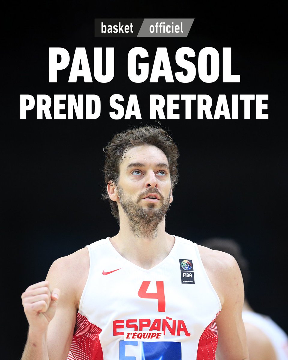Joueur de légende, sacré champion du monde et vainqueur de deux titres NBA, l'Espagnol Pau Gasol, 41 ans, a annoncé ce mardi mettre un terme à sa carrière : ow.ly/4KOy30rW7N8