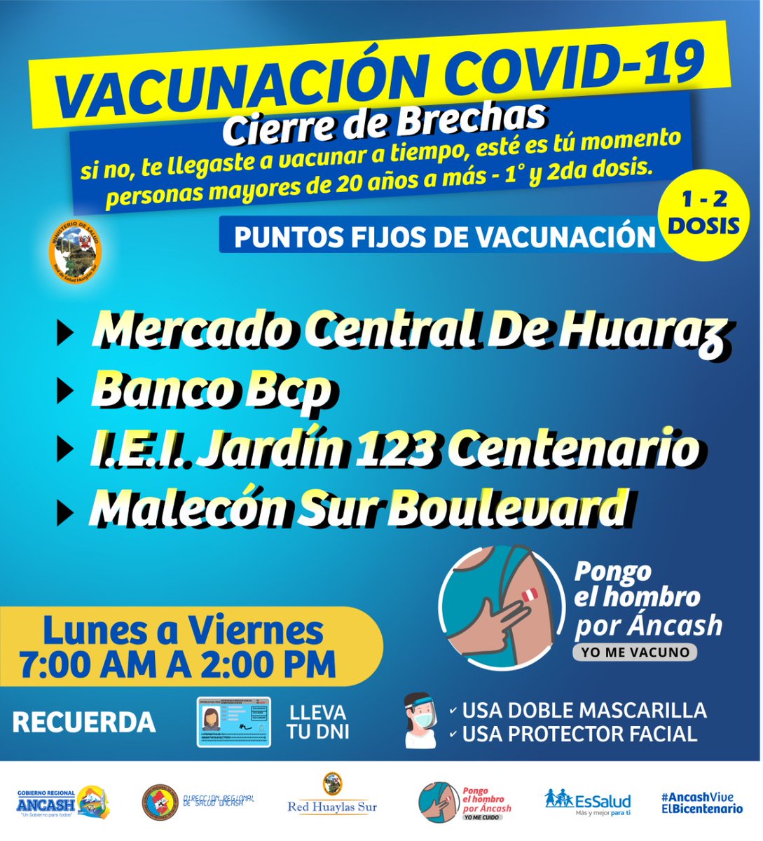 ancash_diresa's tweet photo. Puntos fijos de vacunación de la Red Huaylas Sur https://t.co/qXIOk43QXI