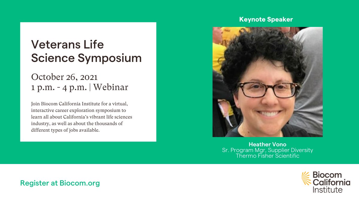 BiocomInstitute's tweet photo. We are pleased to announce Heather Vono, Sr. Program Manager for Supplier Diversity at @thermofisher, as the keynote speaker at our Virtual Veterans Symposium. Join us to learn more!
#Biocom4vets #Veterans #lifescience #Biotechnology
 Register: https://t.co/XappdZxpRo https://t.co/DvfU2SrF5l