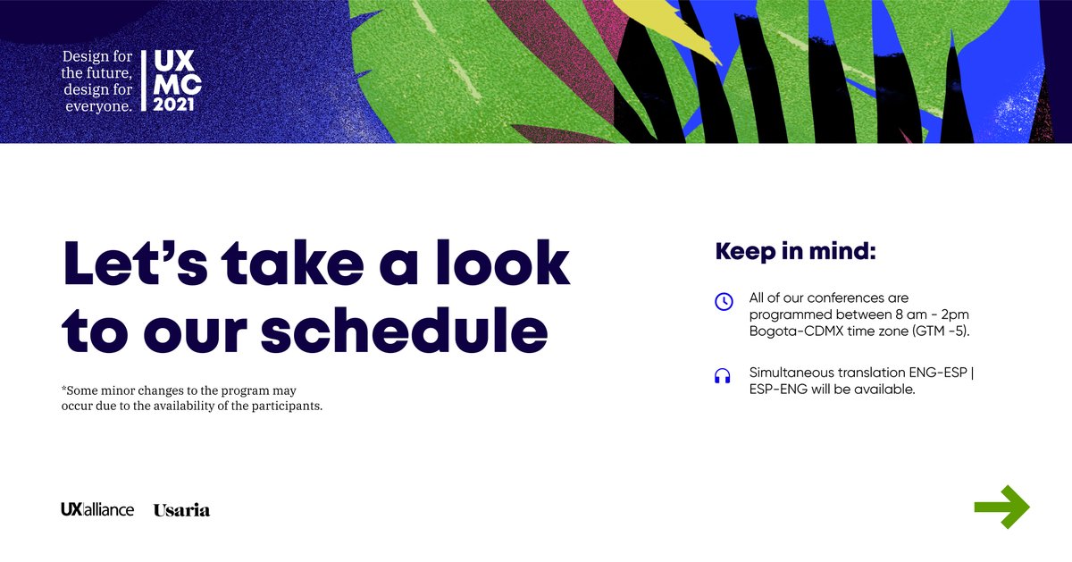 MantarayUX's tweet photo. 😆 We're officially single digit days away from #UXMasterclass2021.
Here's what the schedule looks like for this global 3 day LIVE online event.

🔗https://t.co/aQG1E8pVoc

#UXA #UXMC #Usaria #UXMasterclass #Latinamerica #UXMC2021 #UXDesign @UsariaUX https://t.co/ZiushEB2gr