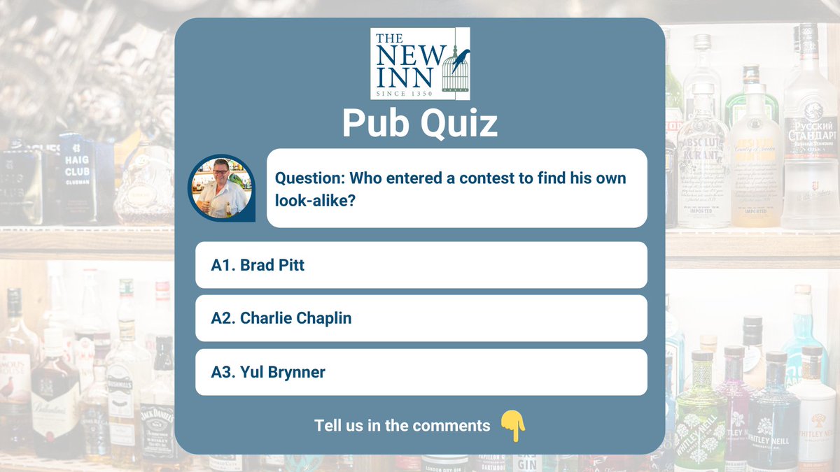 This month’s pub quiz question: Who entered a contest to find his own look-alike? 

Drop your answers (A1, A2, A3) in the comments please 👇