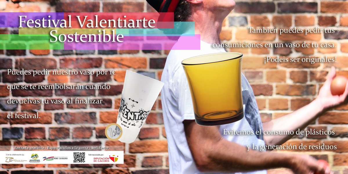 Durante todo el festival podrás adquirir nuestros vasos por 1€ que se te reembolsará íntegramente al devolverlo, ¡Cuando quieras!

¡También podrás traer tu vaso o recipiente de casa, y te serviremos en ella las consumiciones que pidas! ¡Puedes ser todo lo original que quieras!